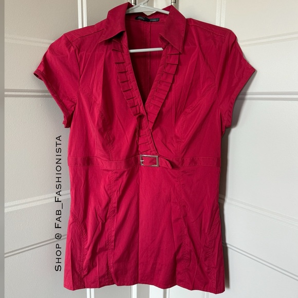 Express Maroon Cap Sleeve Fitted Blouse - Picture 1 of 16